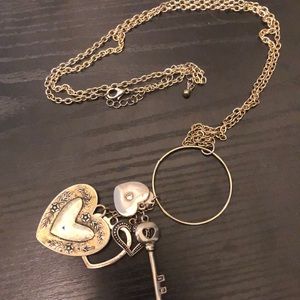 Heart Lock & Key Long Layered Necklace